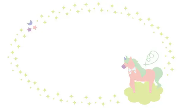 Vector illustration of This is a frame illustration of a unicorn motif.