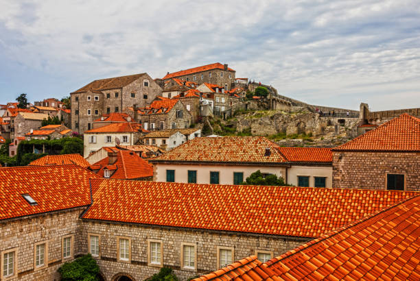 istock Croatia. Ancient town Dubrovnik sunset panoramic view 1407964413