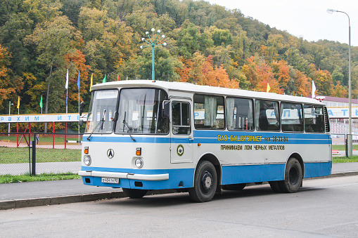 Ufa. Russia - September 25, 2008: Old Soviet urban bus LAZ-695N Lviv in the city street.