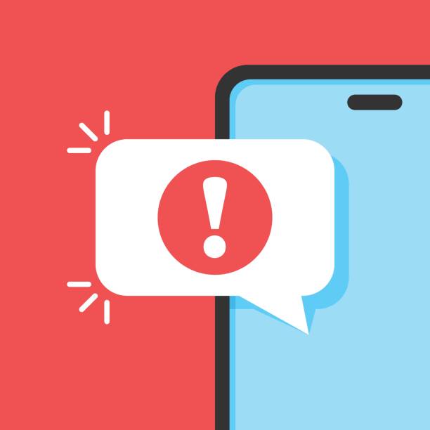 Phone notifications icon in flat style. Smartphone with exclamation point vector illustration on isolated background. Spam message sign business concept. Phone notifications icon in flat style. Smartphone with exclamation point vector illustration on isolated background. Spam message sign business concept. phone spam stock illustrations