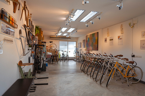 Assortment of bicycles in a custom-made bicycle store.