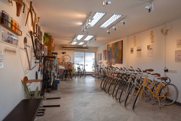 Bicycle shop. Small business that is growing Assortment of bicycles in a custom-made bicycle store. bicycle shop stock pictures, royalty-free photos & images