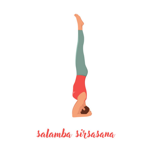 Woman practicing yoga concept, standing in salamba sirsasana exercise, headstand pose, working out, Flat vector illustration isolated on white background Woman practicing yoga concept, standing in salamba sirsasana exercise, headstand pose, working out, Flat vector illustration isolated on white background headstand stock illustrations