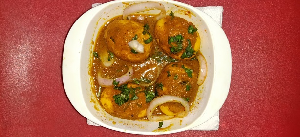 South Indian Style Egg Curry Recipe Closeup Stock Photo - Download
