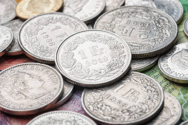istock 2019 on one franc coin currency CHF Switzerland 1407971552