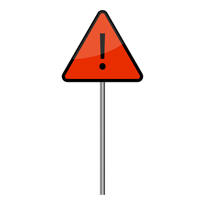 Red triangle exclamation mark. red warning sign. Vector illustration. Stock image. EPS 10.