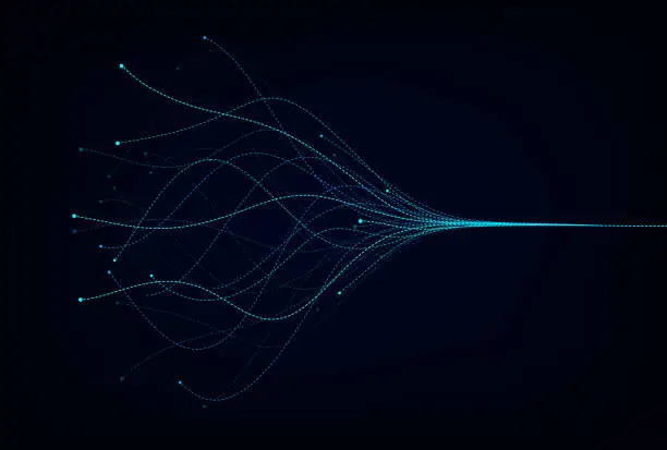 Vector illustration of Wave lines flowing dynamic. Artificial intelligence deep learning visualization networks concept for AI, music, sound. Vector illustration