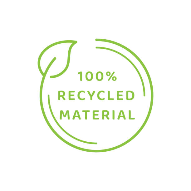 etikett für 100% recycelte materialien - nachhaltig bauen stock-grafiken, -clipart, -cartoons und -symbole