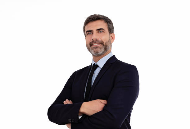 istock Low angle view of confident businessman on white background 1407981587