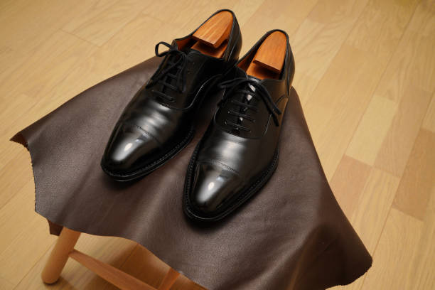 istock Black straight tip leather shoes. 1407982564