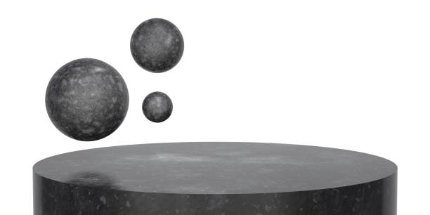 istock Dark stone podium on a light background, product advertising design. Minimalistic background for advertising. 1407983761
