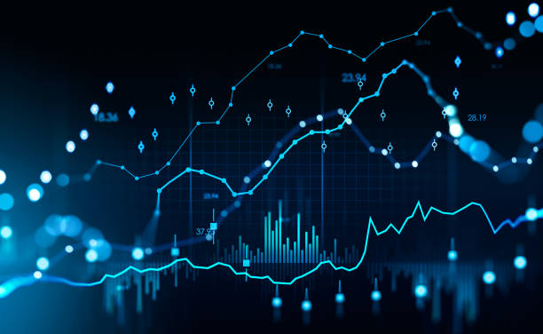 diagrammi forex e linee di rialzo del mercato azionario con numeri - big data foto e immagini stock