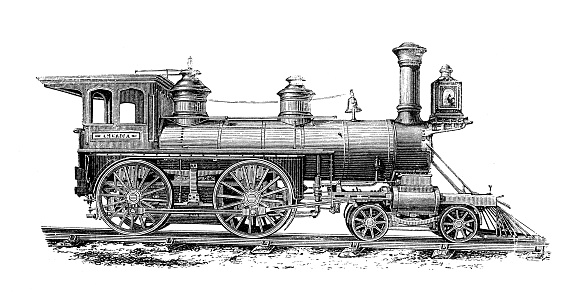 Antique engraving illustration: Locomotive steam train