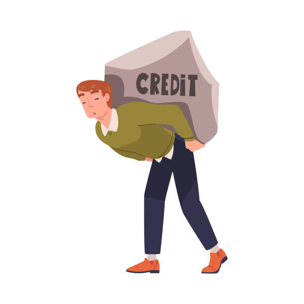 istock Severity of Mortgage with Man Carrying Huge Stone as Heavy Burden of Credit Vector Illustration 1407987045
