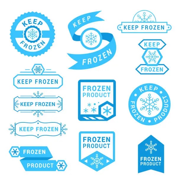 Vector illustration of Keep frozen emblem set blue monochrome decorative design vector illustration. Frost product badge