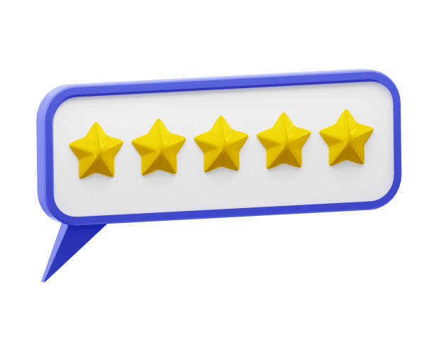 istock Speech bubble with glossy yellow stars. Review rating bubble. 1407996185
