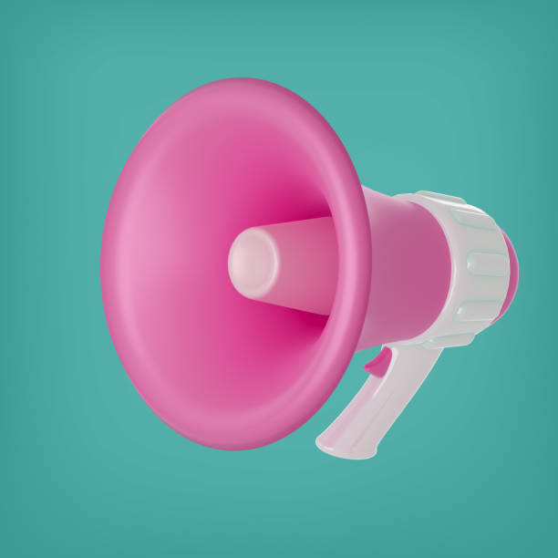 istock Pink  and white megaphone loudspeaker with green background. 3D render  illustration.  Megaphone icon 3d render for alert and announcement 1407996255
