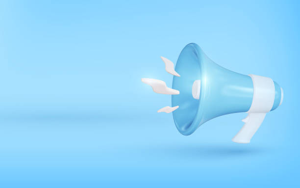 istock Blue megaphone loudspeaker on  blue background. 3D render  illustration. 1407996261