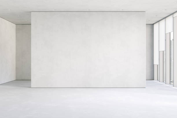 istock Empty white contemporary apartment with blank wall. 3d render illustration mockup. 1407997545