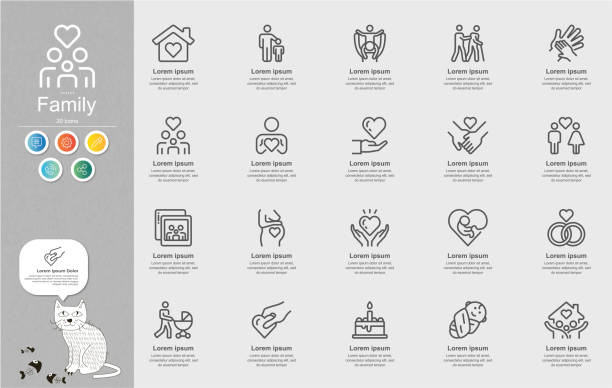 illustrations, cliparts, dessins animés et icônes de infographie sur le contenu des icônes de ligne familiale - symbol computer icon infographic handshake