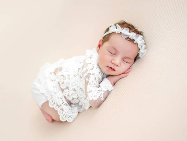istock Newborn girl studio portrait 1408002287