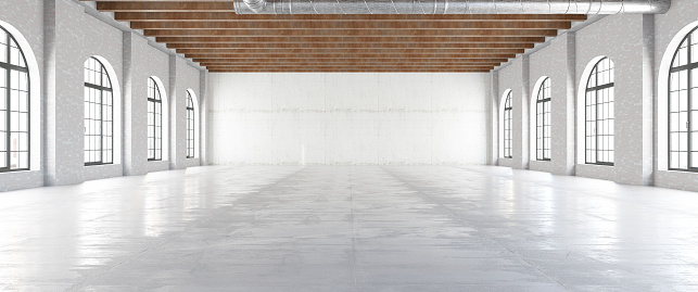 Empty Warehouse Panorama. 3D Render