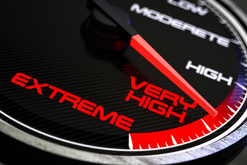 Speedometer Shows Extreme and Very High. 3D Render