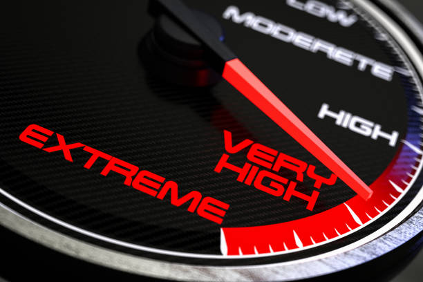 Speedometer Shows Extreme and Very High Speedometer Shows Extreme and Very High. 3D Render throttle stock pictures, royalty-free photos & images