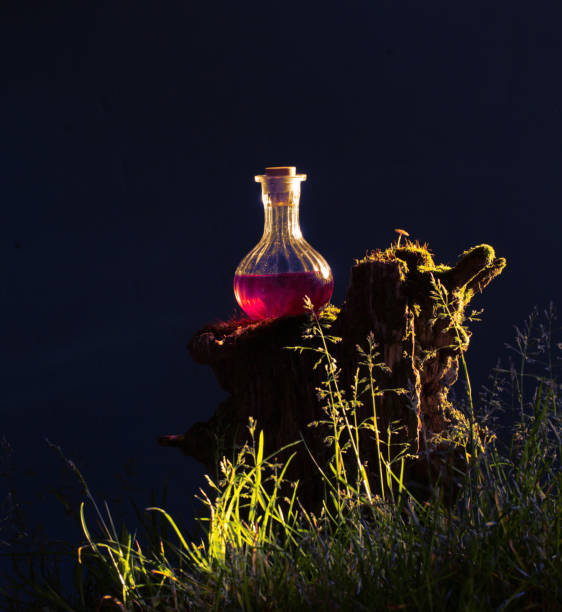bottle of magic potions in  magical forest