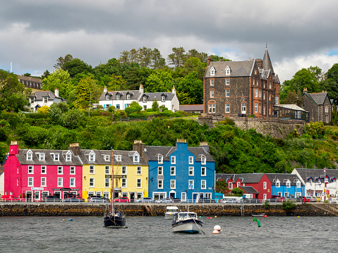 Colourful Houses on the Waterfront at Tobermory on the Isle of Mull, Scotland.