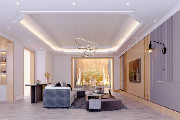 istock 3d rendering,3d illustration, Interior Scene and  Mockup,living and dinning room interior,modern tropical style room. 1408008984