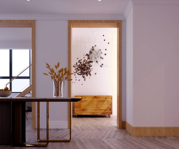 istock 3d rendering,3d illustration, Interior Scene and  Mockup,sideboard interior,Interior wall of living room in modern tropical style. 1408009062