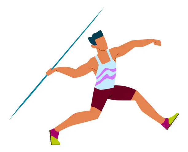 Vector illustration of Man throw javelin. Professional sport athlete competition