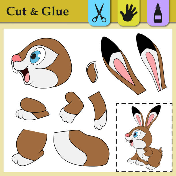 Paper game with sitting Hare. Create the applique cute Rabbit. Cut and glue. Forest animal. Education logic game for kids. Worksheet activity perfect for scissor practice, fine motor, cutting skills. Paper game with sitting Hare. Create the applique cute Rabbit. Cut and glue. Forest animal. Education logic game for kids. Worksheet activity perfect for scissor practice, fine motor, cutting skills the perfect game stock illustrations