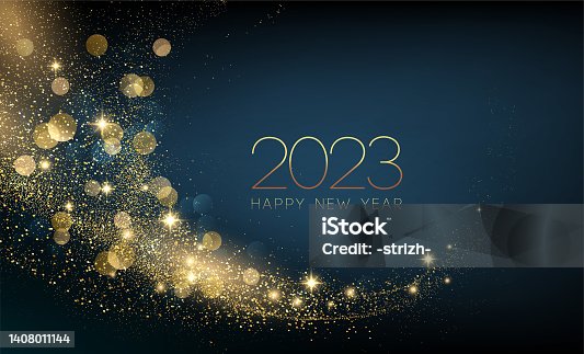 istock 2023 New Year Abstract shiny color gold wave design element 1408011144