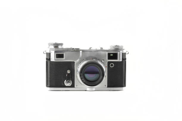 old vintage rangefinder film camera on white background. - rangefinder camera imagens e fotografias de stock