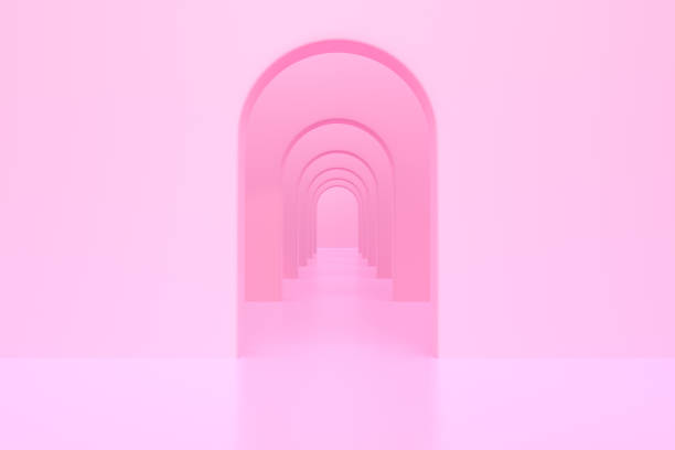 istock Pink arch hallway corridor, abstract background 1408013740