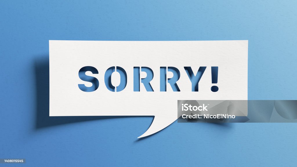 후회 후회 오류 실수 죄책감에 대한 사과를 표현하고 용서를 요청하는 미안한 메시지 파란색 배경의 음성 거품 모양의 종이를 잘라 ...