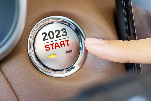 istock Finger press a car ignition button with 2023 START text inside  automobile. New Year New You, forecast, resolution, motivation, change, goal, vision, innovation and planning concept 1408017399