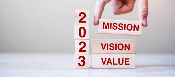 istock wooden block with text 2023 MISSION, VISION and VALUE on table background. Resolution, strategy, solution, goal, business and New Year holiday concepts 1408017441