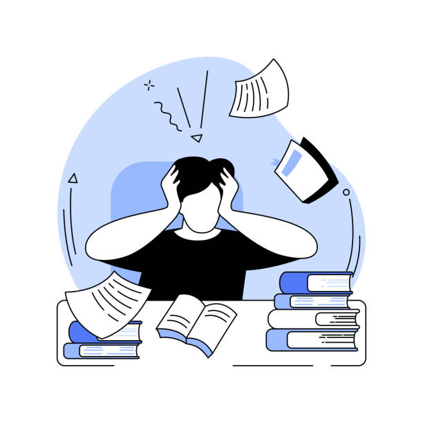 Study too much isolated cartoon vector illustrations. Study too much isolated cartoon vector illustrations. Nerd boy studying hard with diversity of books around, educational process, preparing for college classes, chaos in the room vector cartoon. no more homework stock illustrations