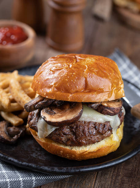istock Mushroom cheeseburger on a toasted bun 1408020603