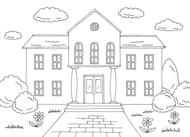 School Building Black And White