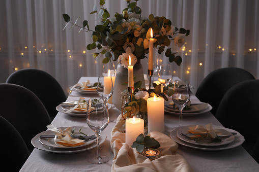 Festive table setting with beautiful decor indoors