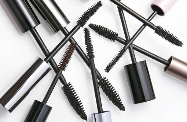 Set of mascara brushes on white background. stock photo