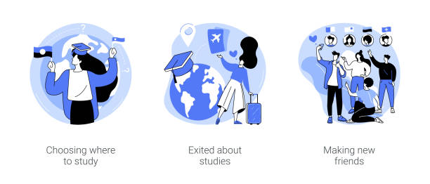 해외 유학 고립 만화 벡터 일러스트 레이 션 se - scholarship holder stock illustrations