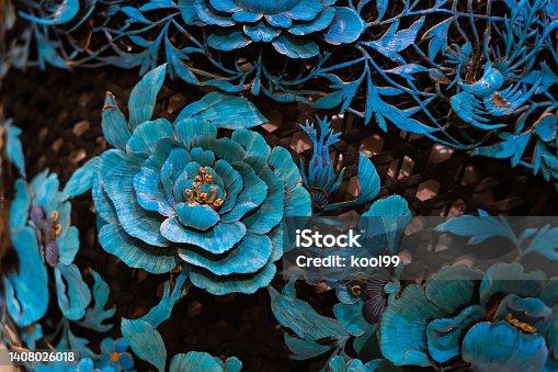 istock Ancient China Hat Decoration Blue Flower Close-up 1408026018