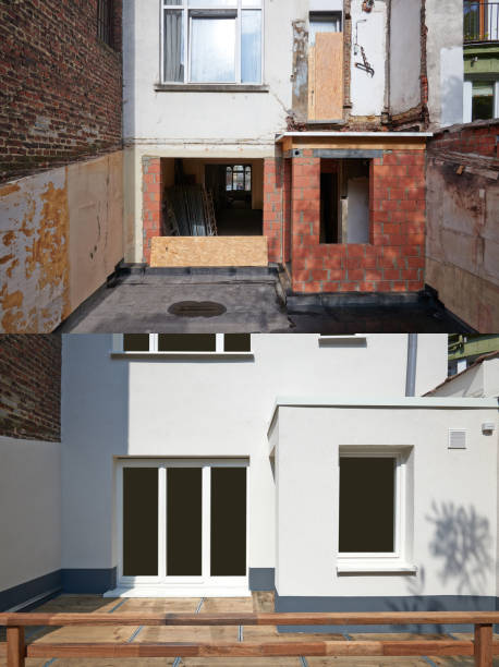 istock Building facade repair and insulation before and after 1408026050