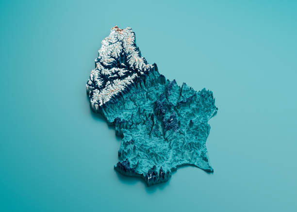 Topographic Luxembourg Map Hypsometric Luxembourg Elevation tint Spectral Shaded relief map 3d illustration\nSource Map Data: tangrams.github.io/heightmapper/\nSoftware Cinema 4d