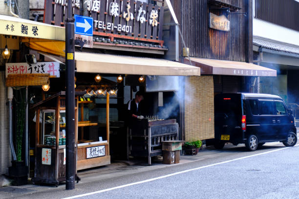 Grilled eel restaurant in Uji stock photo